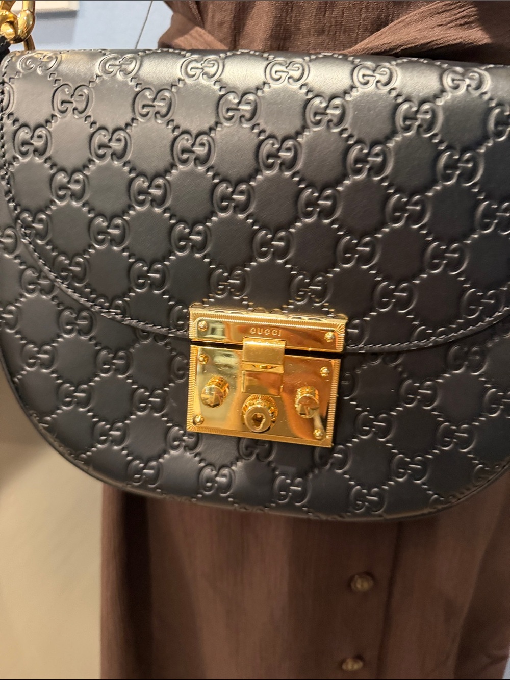 Authentic GUCCI Guccissima Padlock Leather Crossbody/Shoulder Bag - Picture 3 of 13